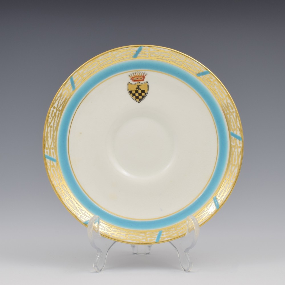 Royal Worcester Porcelain Armorial Pedestal Cup & Saucer Spanish Coronet View II