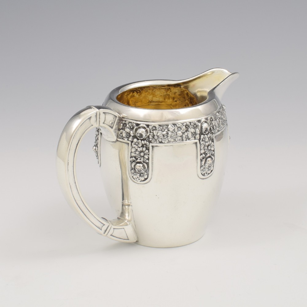 Pretty Art Nouveau Floral Silver Milk / Cream Jug German Jugendstil  View III