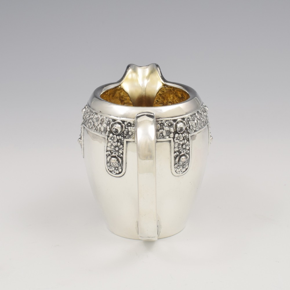 Pretty Art Nouveau Floral Silver Milk / Cream Jug German Jugendstil  View IV