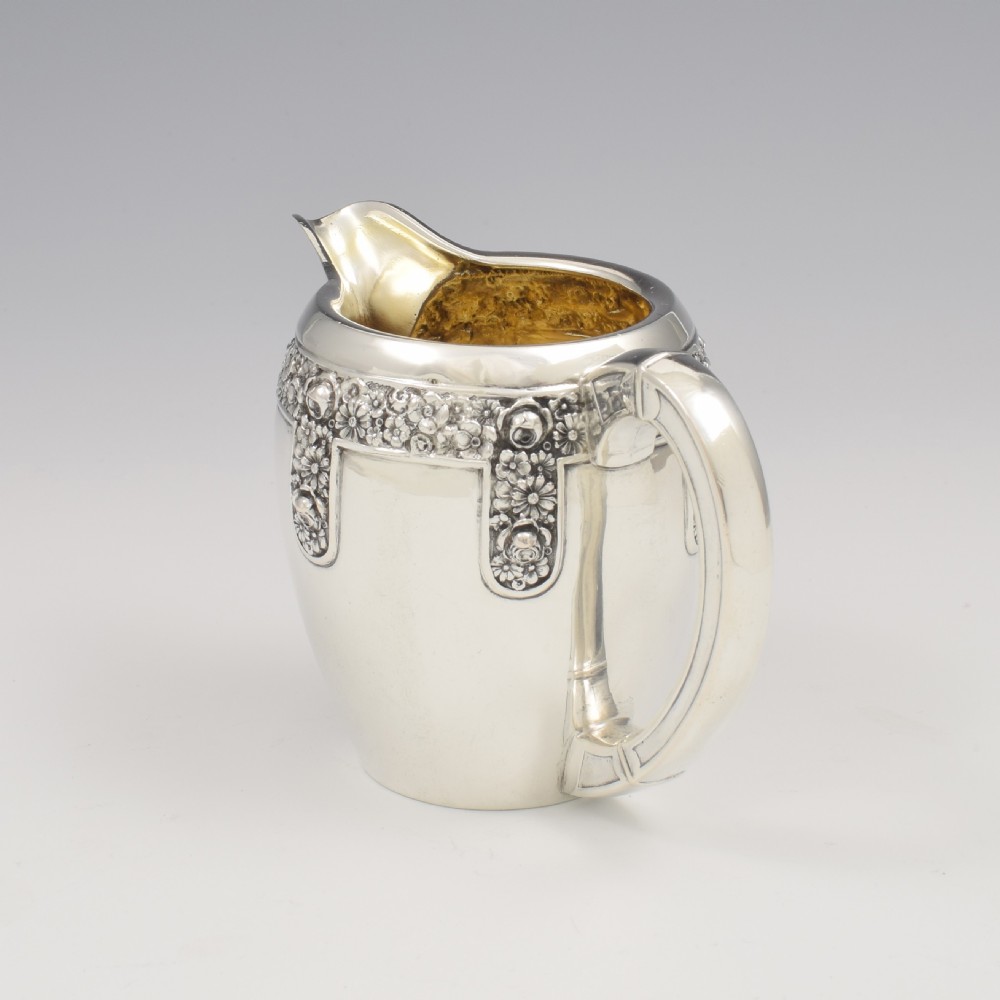 Pretty Art Nouveau Floral Silver Milk / Cream Jug German Jugendstil  View V