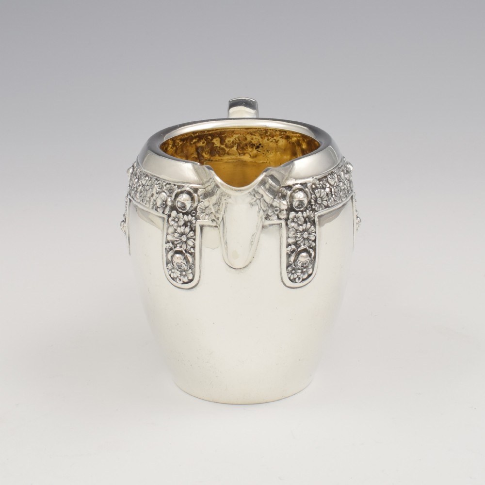 Pretty Art Nouveau Floral Silver Milk / Cream Jug German Jugendstil  View VIII