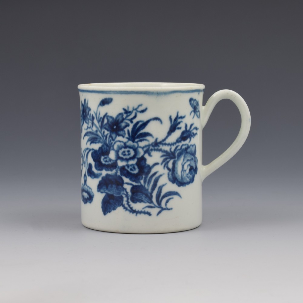 Rare First Period Worcester Porcelain Small Coffee Can Three Flowers Pattern c.1770