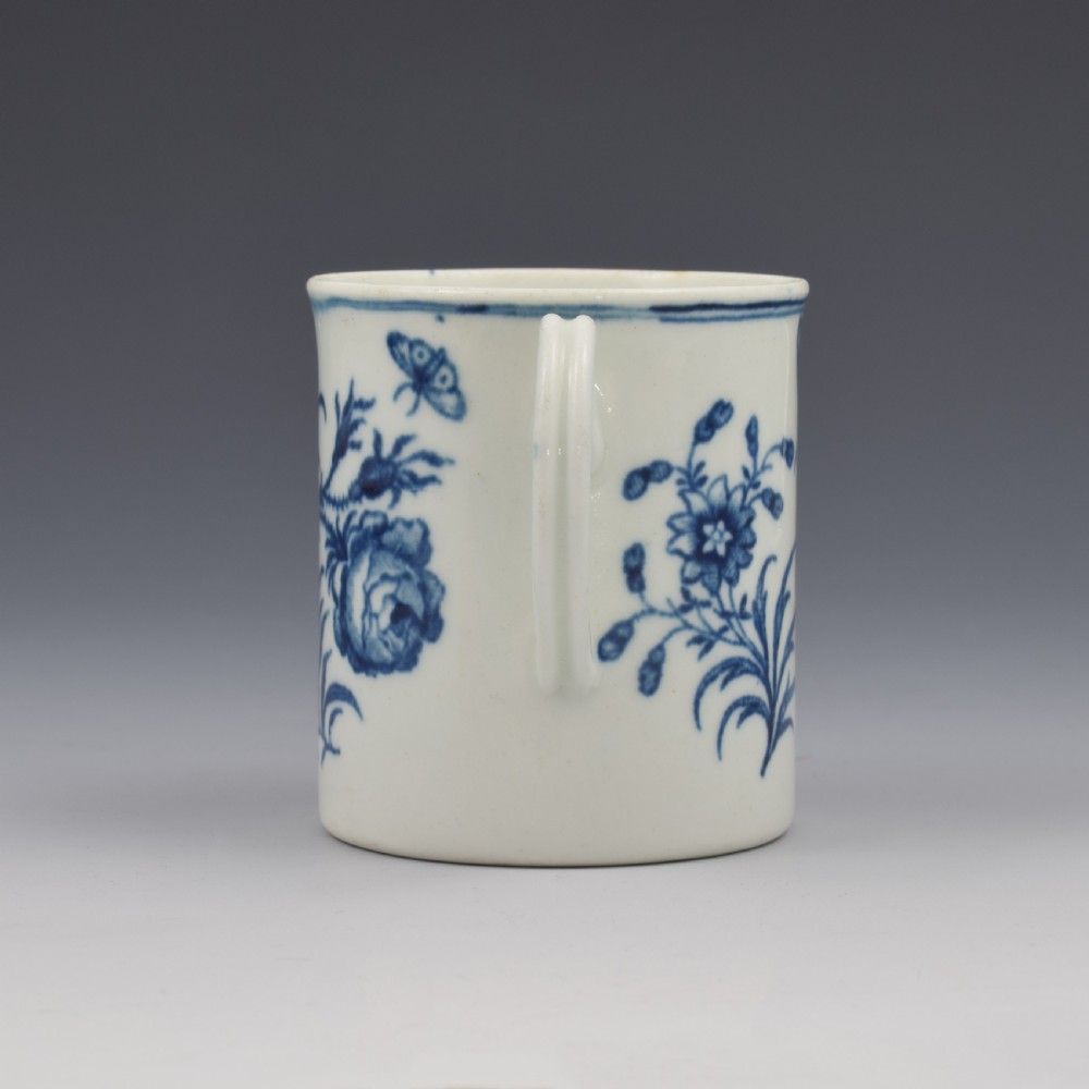 Rare First Period Worcester Porcelain Small Coffee Can Three Flowers Pattern c.1770 View IV