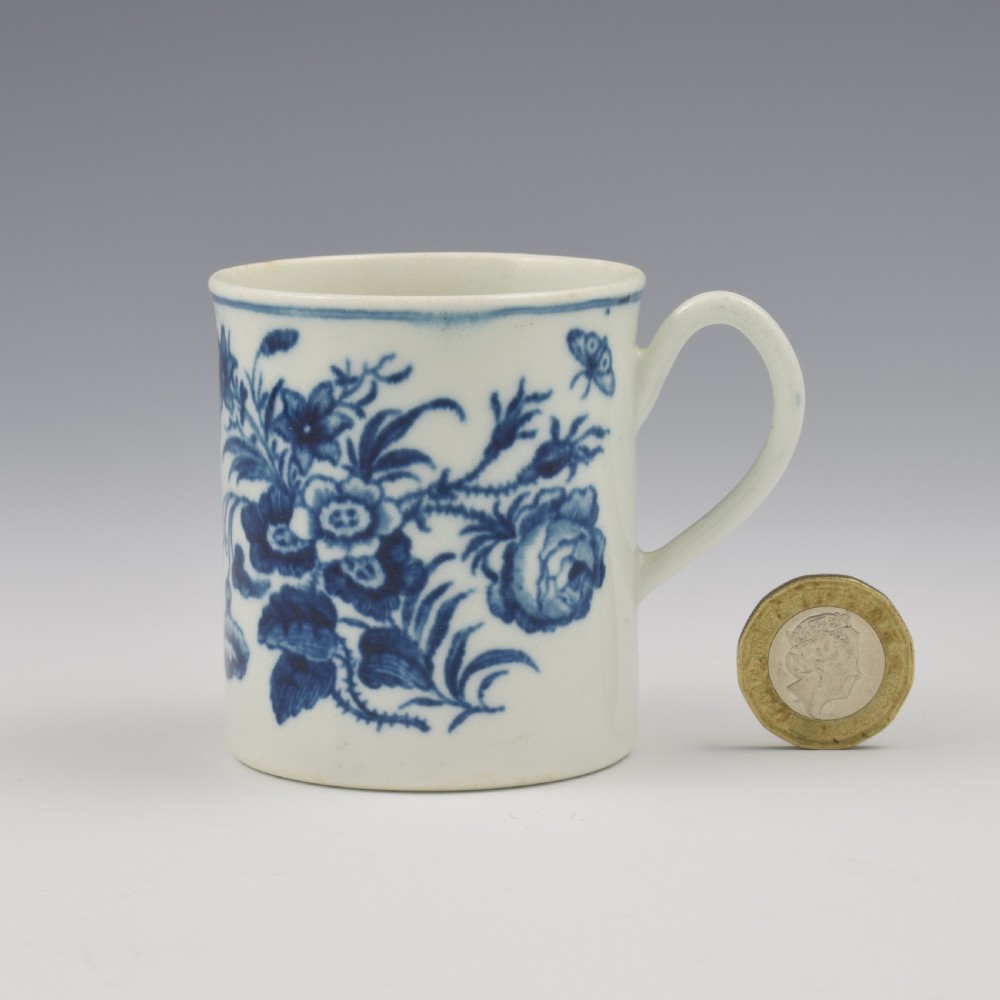 Rare First Period Worcester Porcelain Small Coffee Can Three Flowers Pattern c.1770 View VII