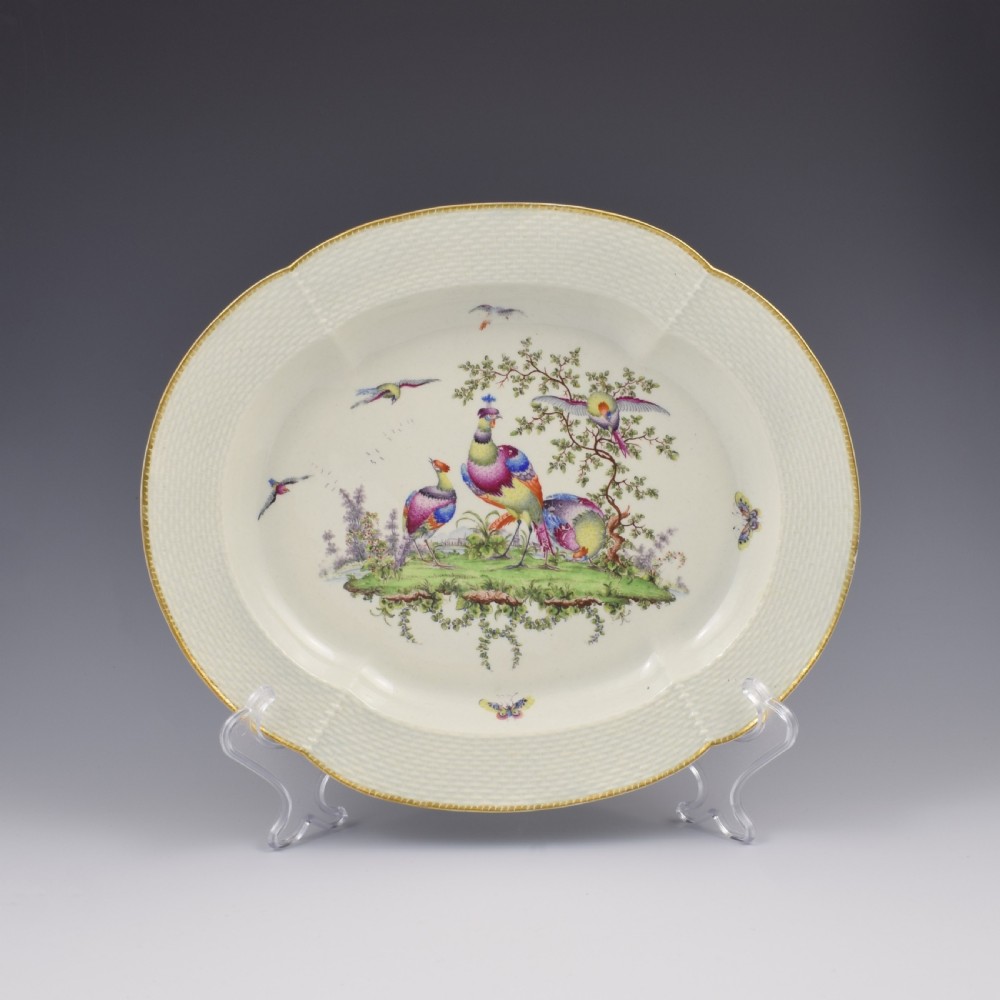 Large 30cm First Period Worcester Porcelain Fancy Birds Dessert Dish c.1770-1775