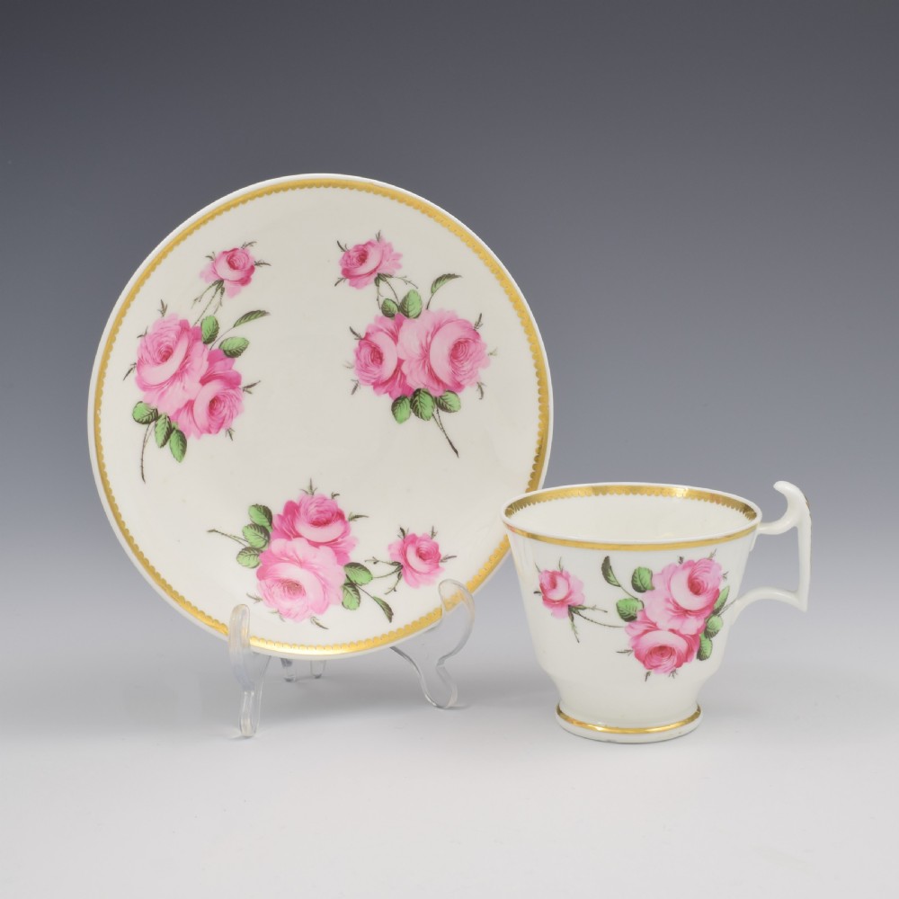 Stunning Regency Spode Porcelain Pink Roses Coffee Cup & Saucer c.1815 Pattern 3830