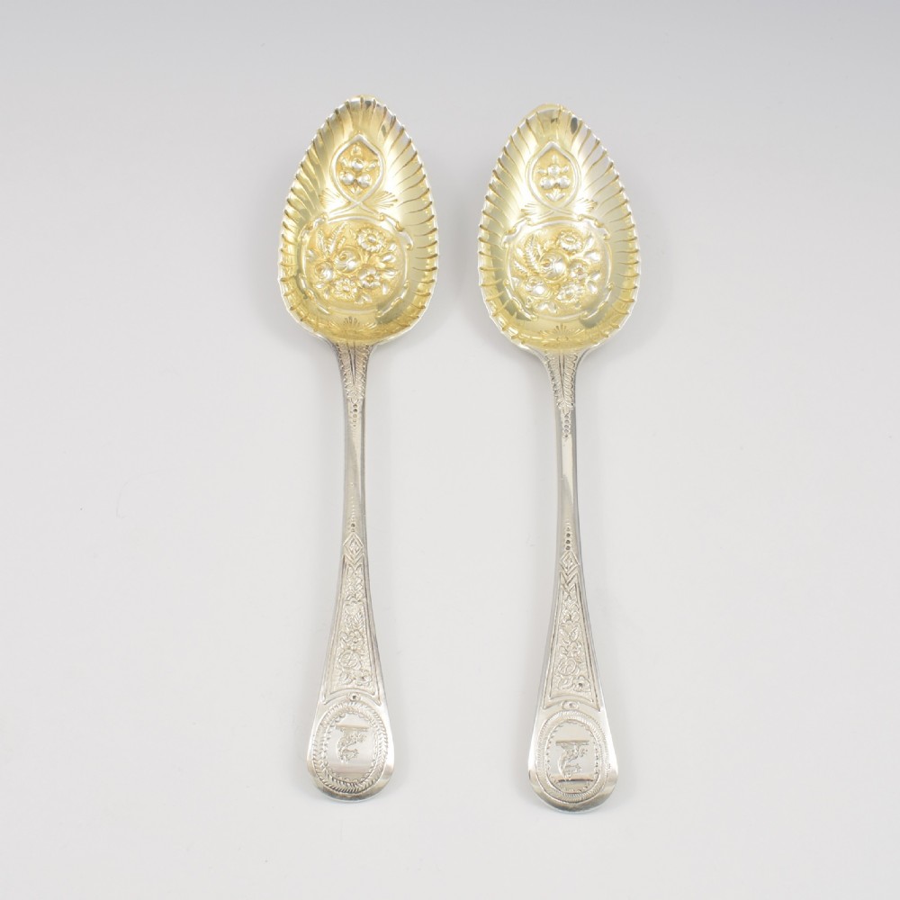 Stunning Pair Of Georgian Parcel Gilt Silver Berry Serving Spoons View III
