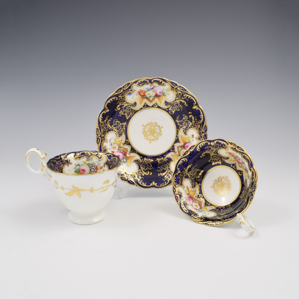 Stunning Coalport Porcelain Adelaide Tea & Coffee Cup & Saucer Trio c.1835 View II