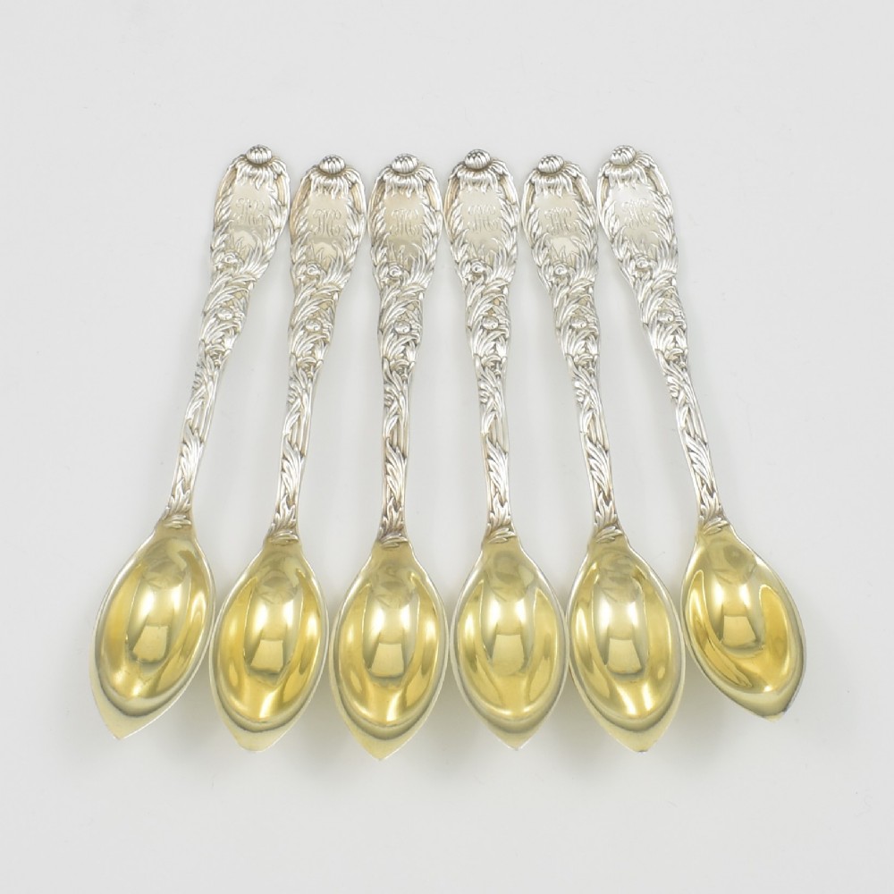 Stunning Silver Parcel Gilt Tiffany & Co. Chrysanthemum Orange / Fruit Spoons (Set Of 6)