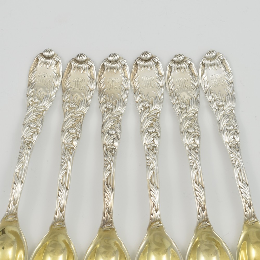 Stunning Silver Parcel Gilt Tiffany & Co. Chrysanthemum Orange / Fruit Spoons (Set Of 6) View IV