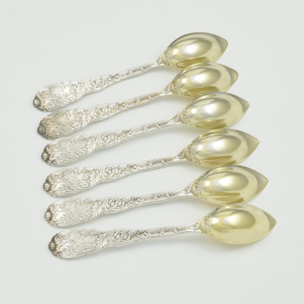 Stunning Silver Parcel Gilt Tiffany & Co. Chrysanthemum Orange / Fruit Spoons (Set Of 6) View V