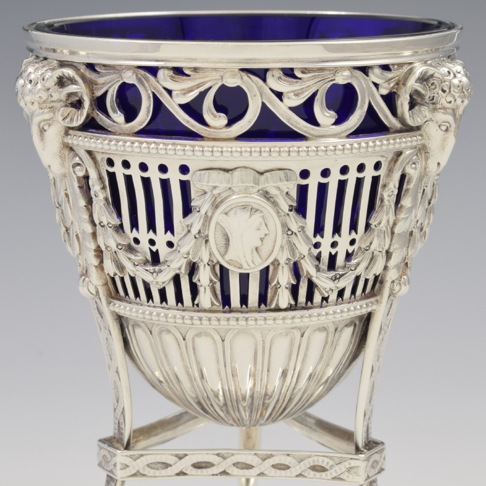 Stunning Large Neoclassical Pierced Silver Pedestal Bonbon Basket / Dish / Bowl View VII