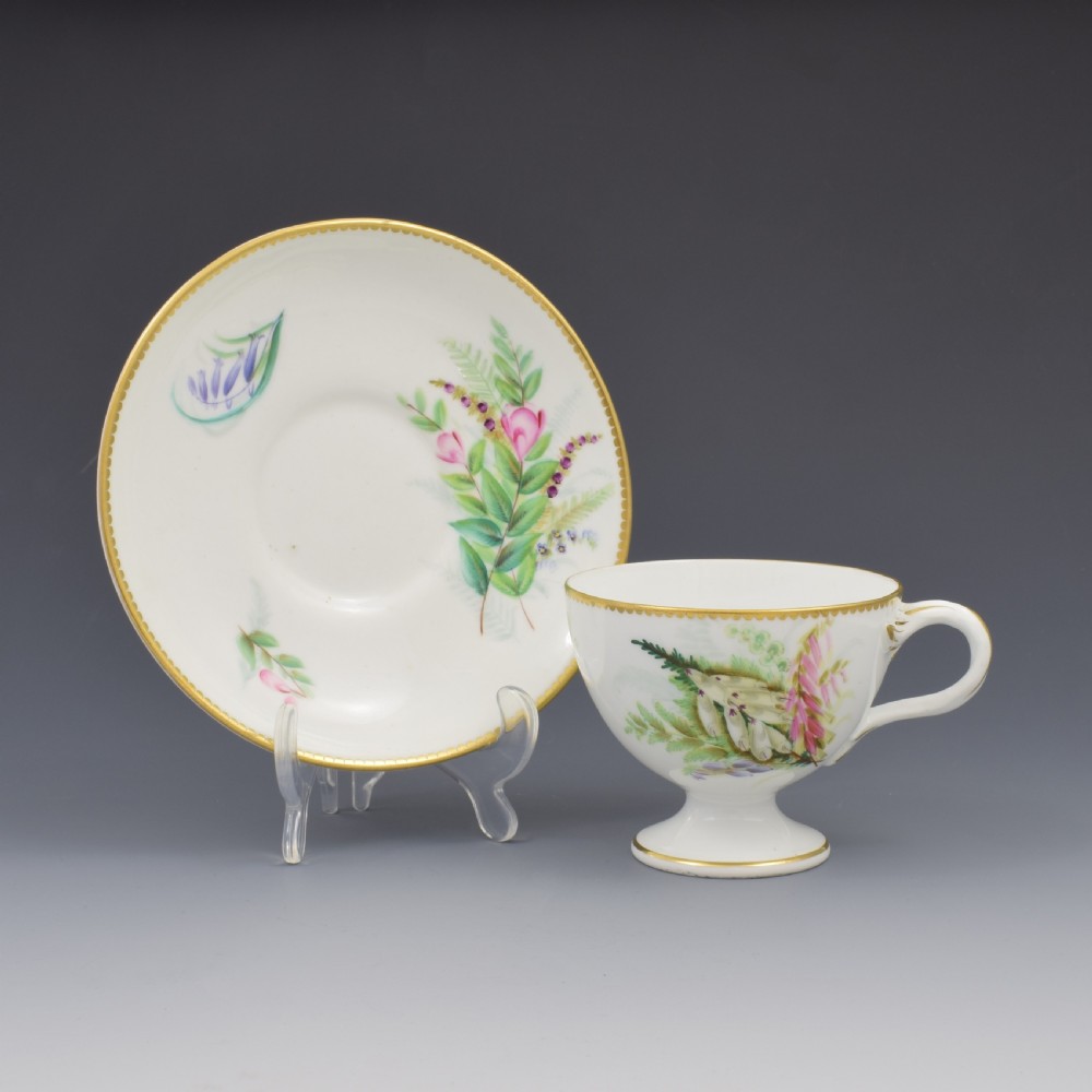 Pretty Victorian Royal Worcester Porcelain Hand Painted Floral Pedestal Cup & Saucer 8173