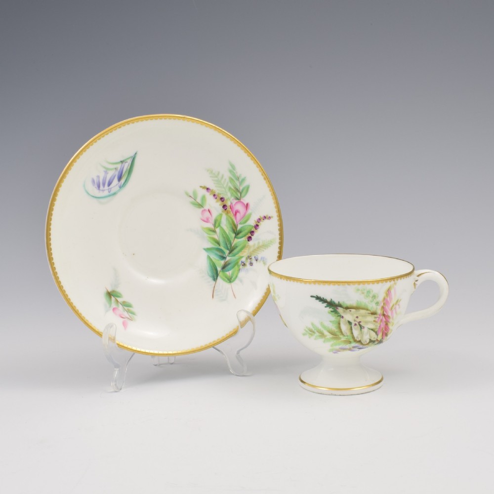 Pretty Victorian Royal Worcester Porcelain Hand Painted Floral Pedestal Cup & Saucer 8173 View II