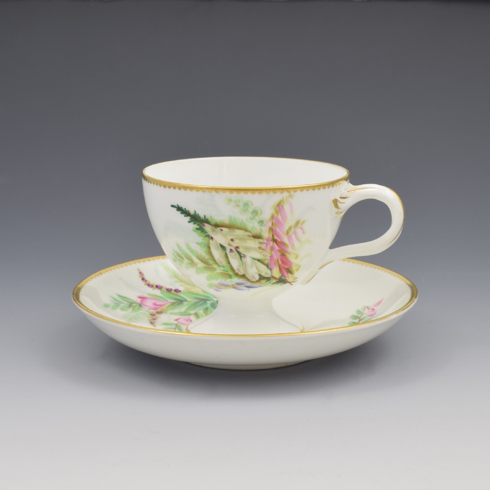 Pretty Victorian Royal Worcester Porcelain Hand Painted Floral Pedestal Cup & Saucer 8173 View III