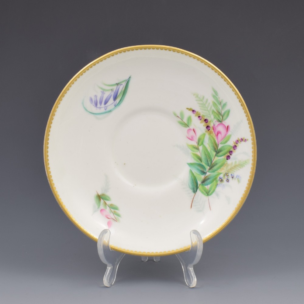 Pretty Victorian Royal Worcester Porcelain Hand Painted Floral Pedestal Cup & Saucer 8173 View IV