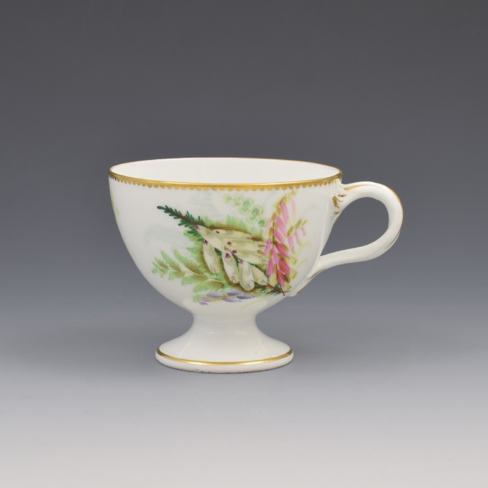 Pretty Victorian Royal Worcester Porcelain Hand Painted Floral Pedestal Cup & Saucer 8173 View V