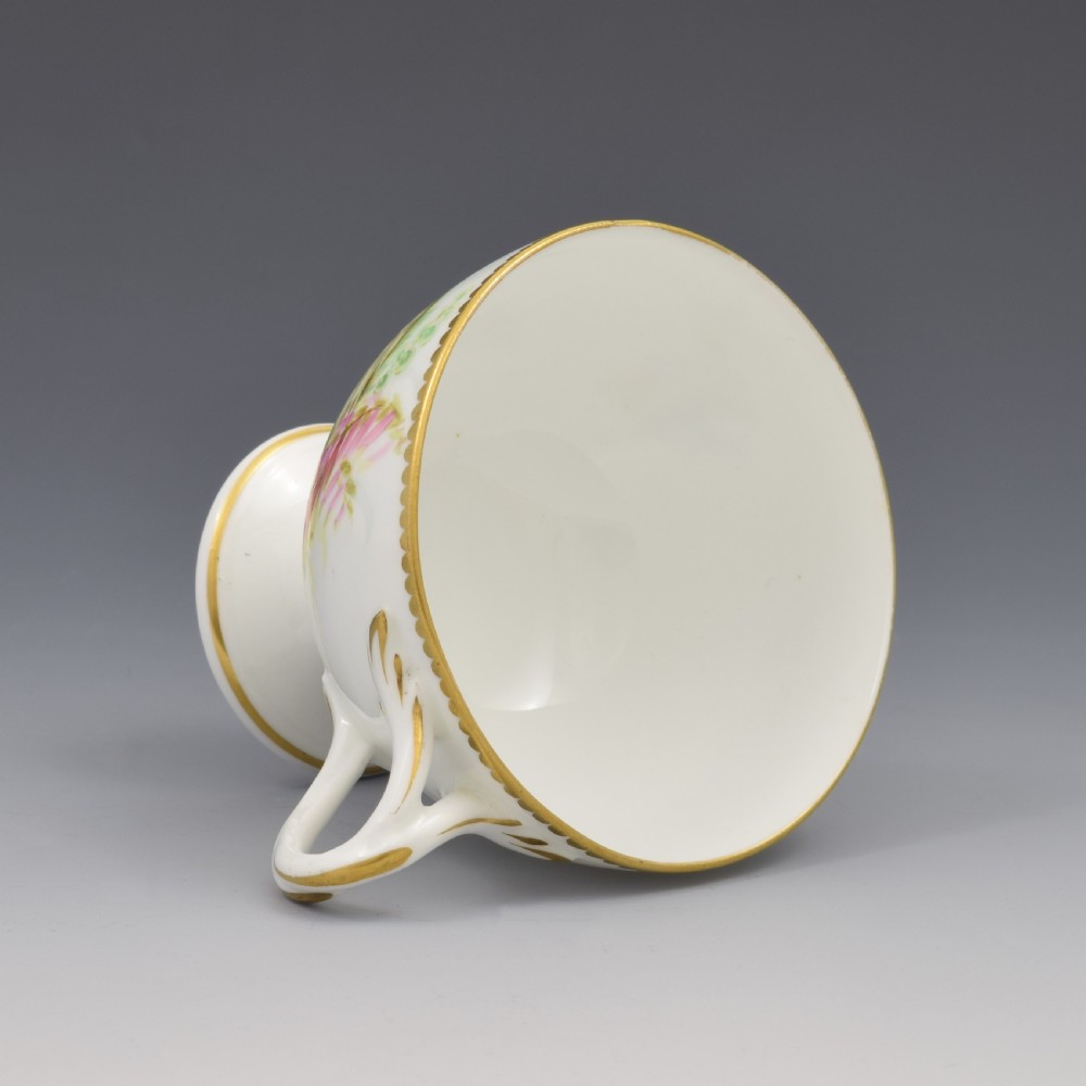 Pretty Victorian Royal Worcester Porcelain Hand Painted Floral Pedestal Cup & Saucer 8173 View IX