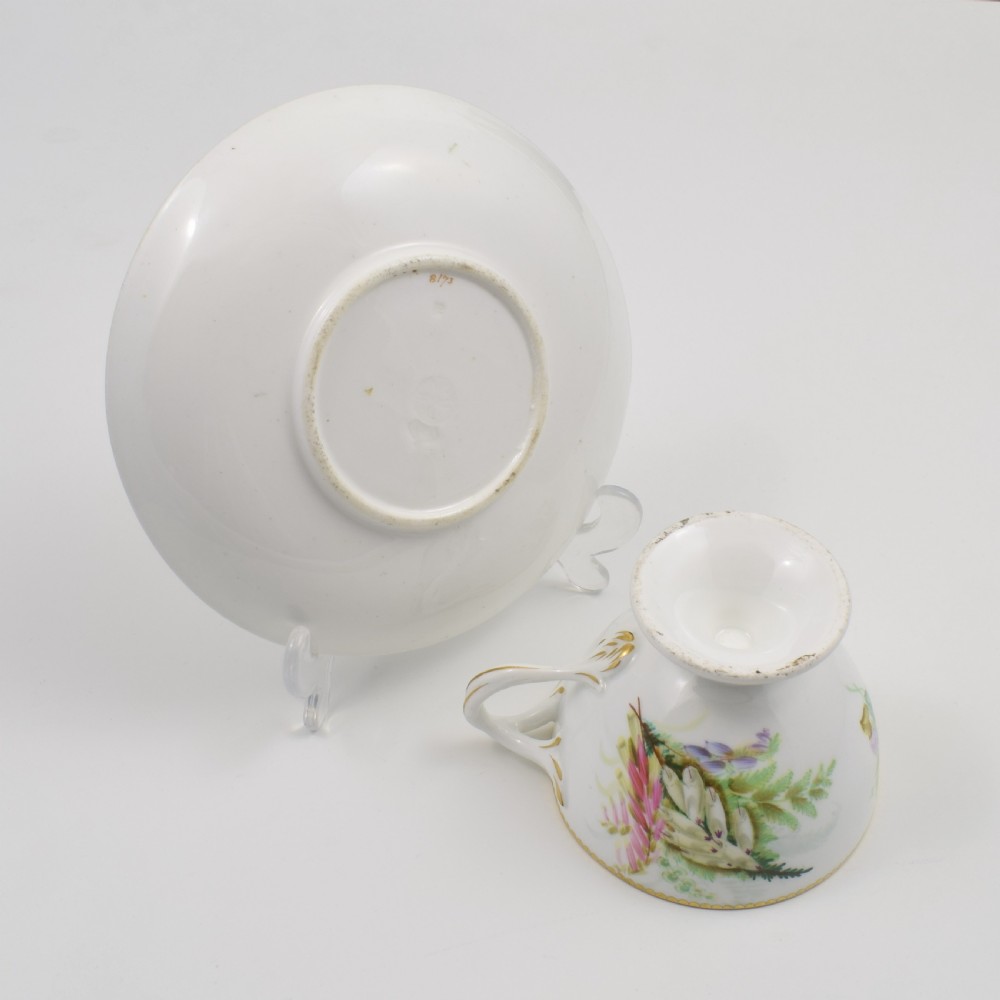 Pretty Victorian Royal Worcester Porcelain Hand Painted Floral Pedestal Cup & Saucer 8173 View X