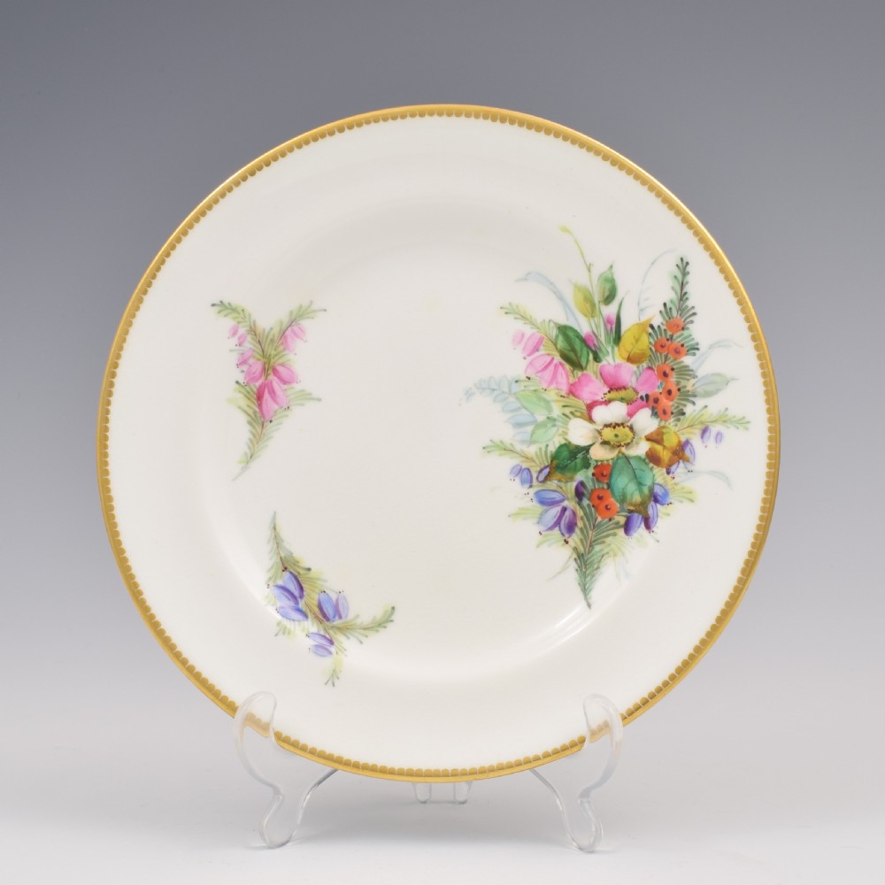 Fine Victorian Royal Worcester Sandwich / Tea Plate Hand Painted Autumnal Floral 8173