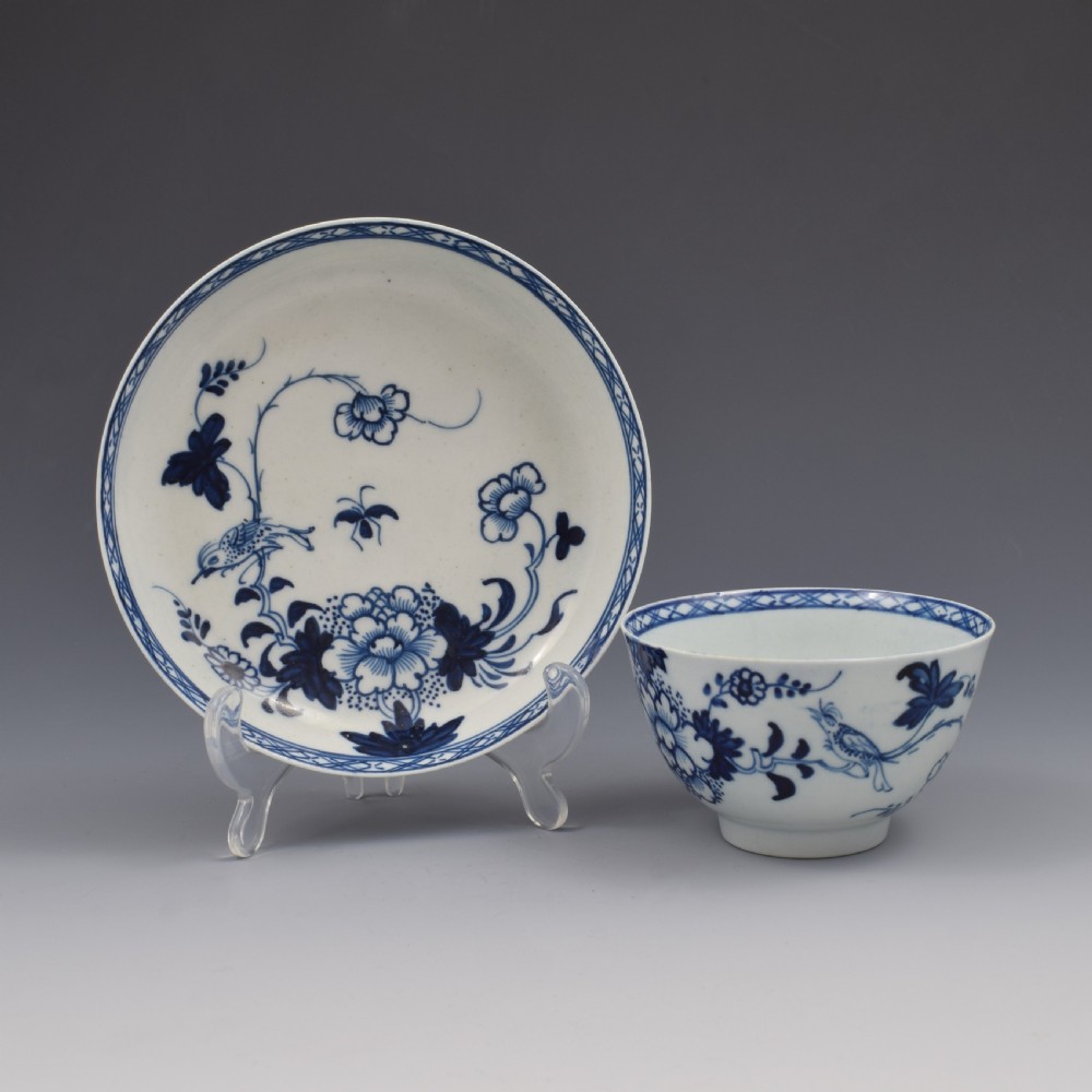 Liverpool Christian's Porcelain Bird On A Branch Tea Bowl & Saucer c.1765