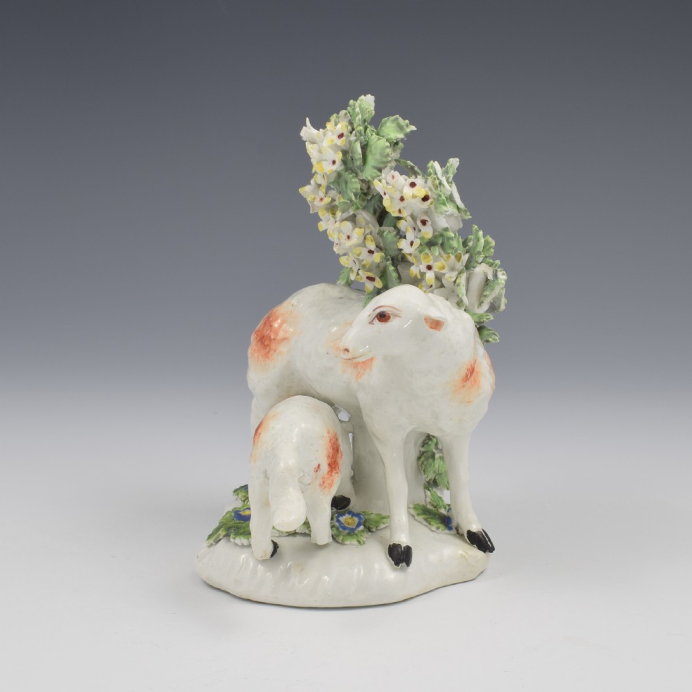 Rare Derby Porcelain Bocage Figure Ewe Suckling A Lamb c.1760 View III