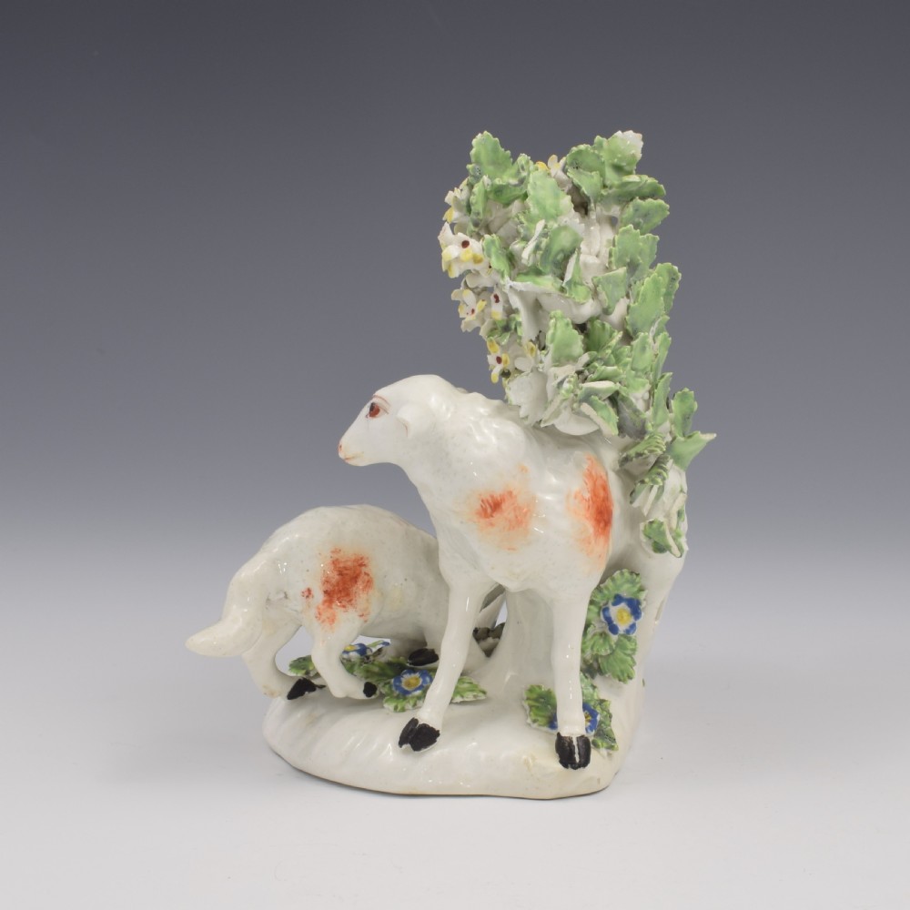 Rare Derby Porcelain Bocage Figure Ewe Suckling A Lamb c.1760 View IV