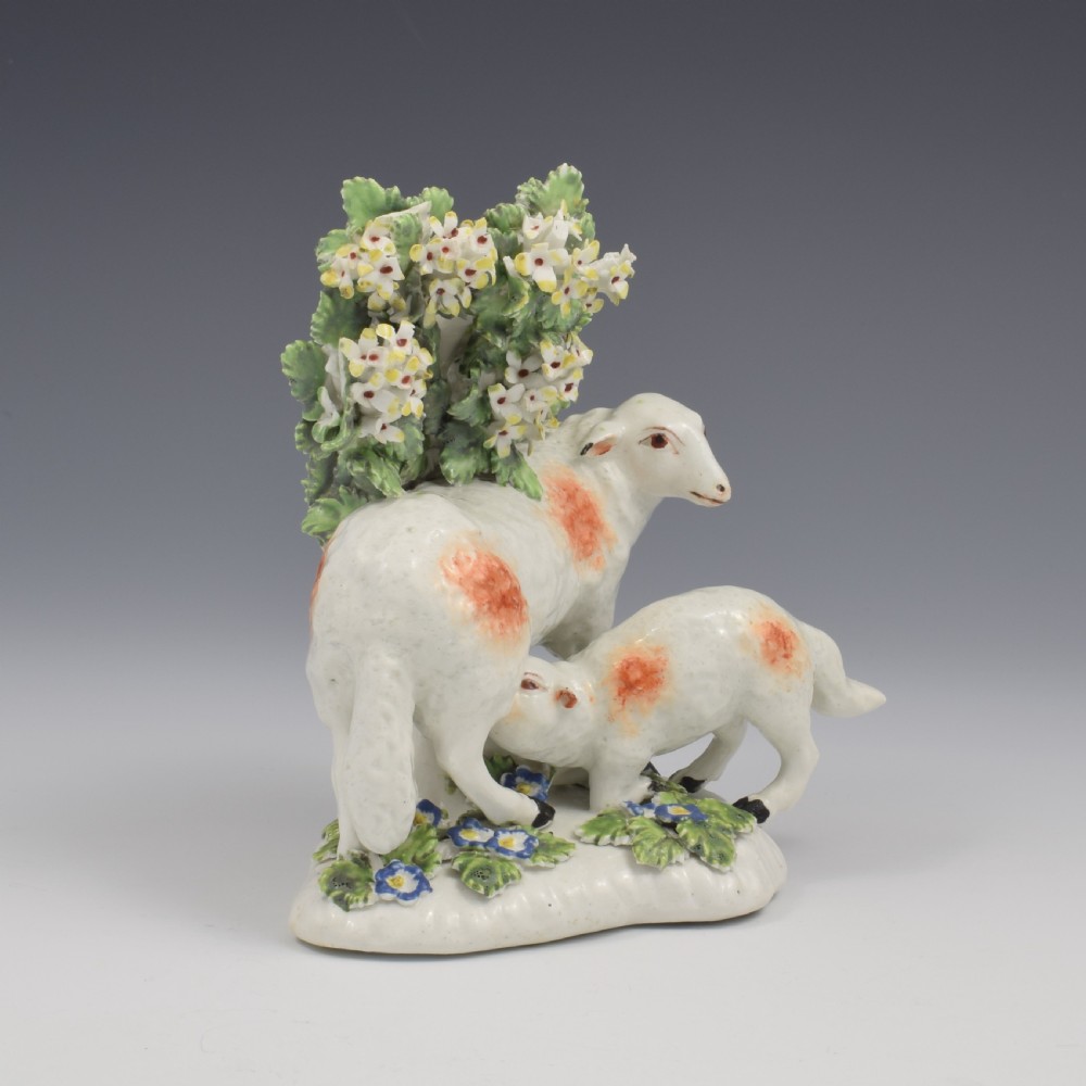 Rare Derby Porcelain Bocage Figure Ewe Suckling A Lamb c.1760 View VII