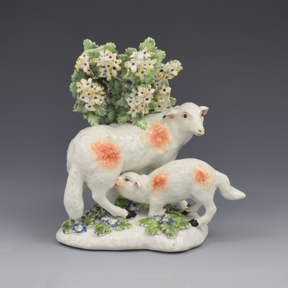 Rare Derby Porcelain Bocage Figure Ewe Suckling A Lamb c.1760 View XI