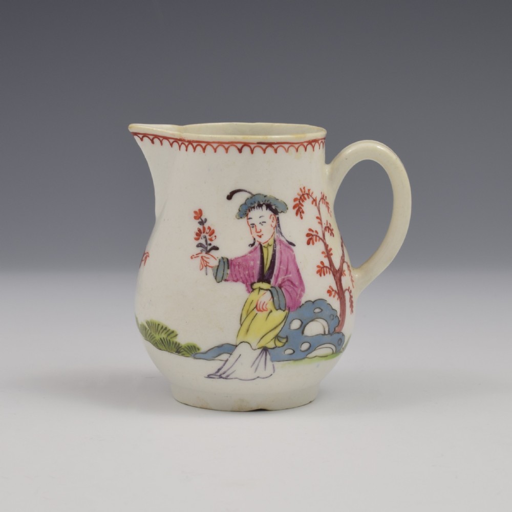Rare Bow Porcelain Mandarin Pattern Sparrow Beak Cream Jug c.1760