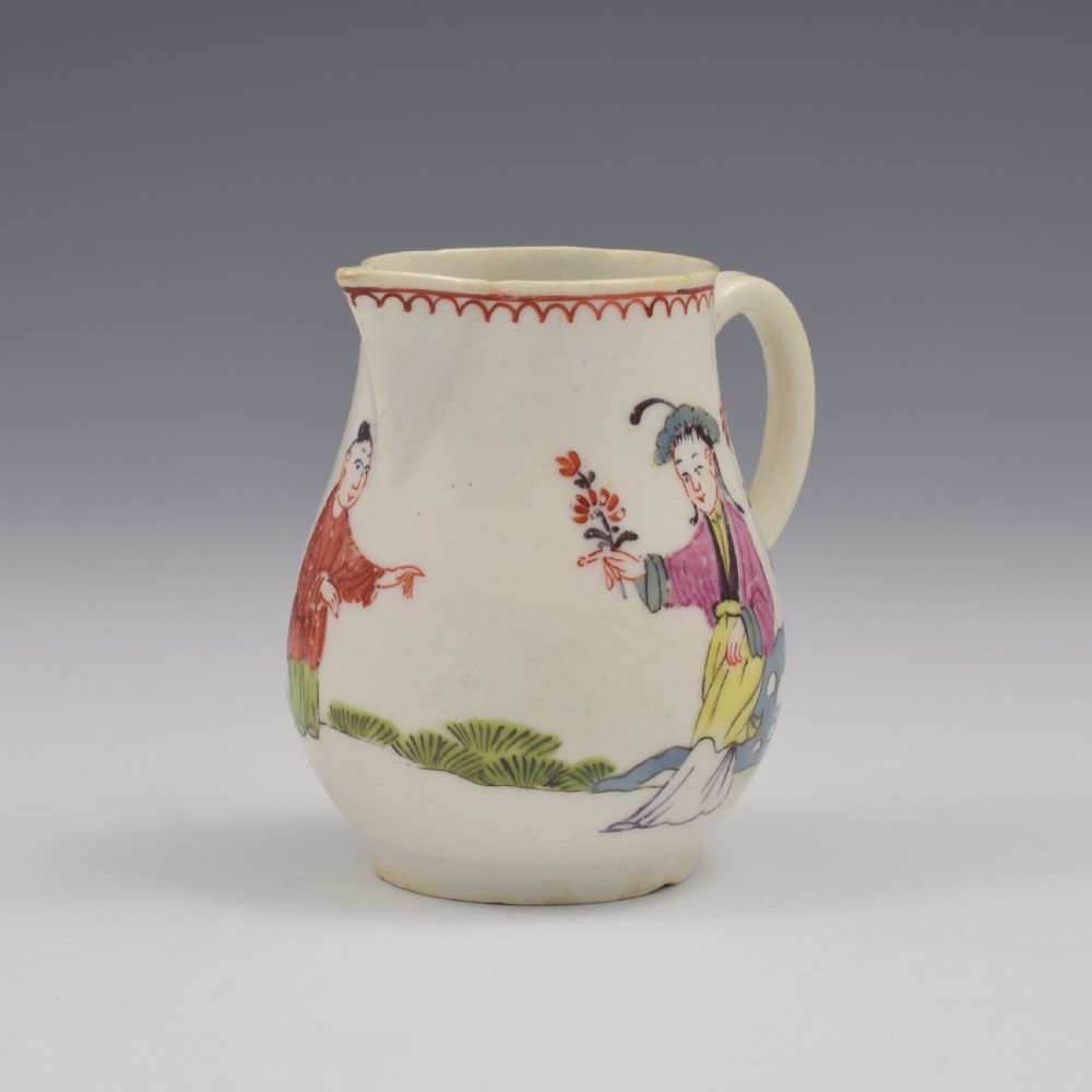 Rare Bow Porcelain Mandarin Pattern Sparrow Beak Cream Jug c.1760 View II