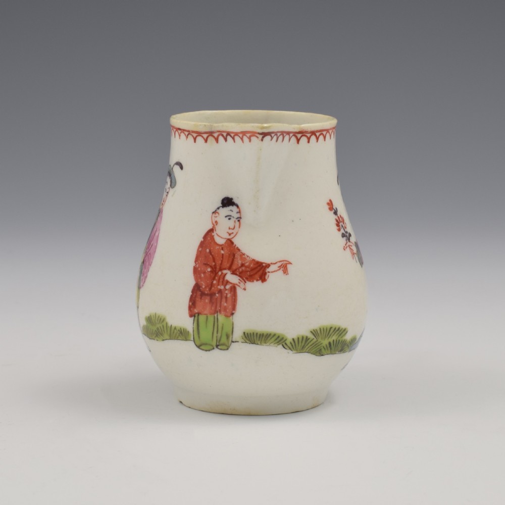 Rare Bow Porcelain Mandarin Pattern Sparrow Beak Cream Jug c.1760 View III