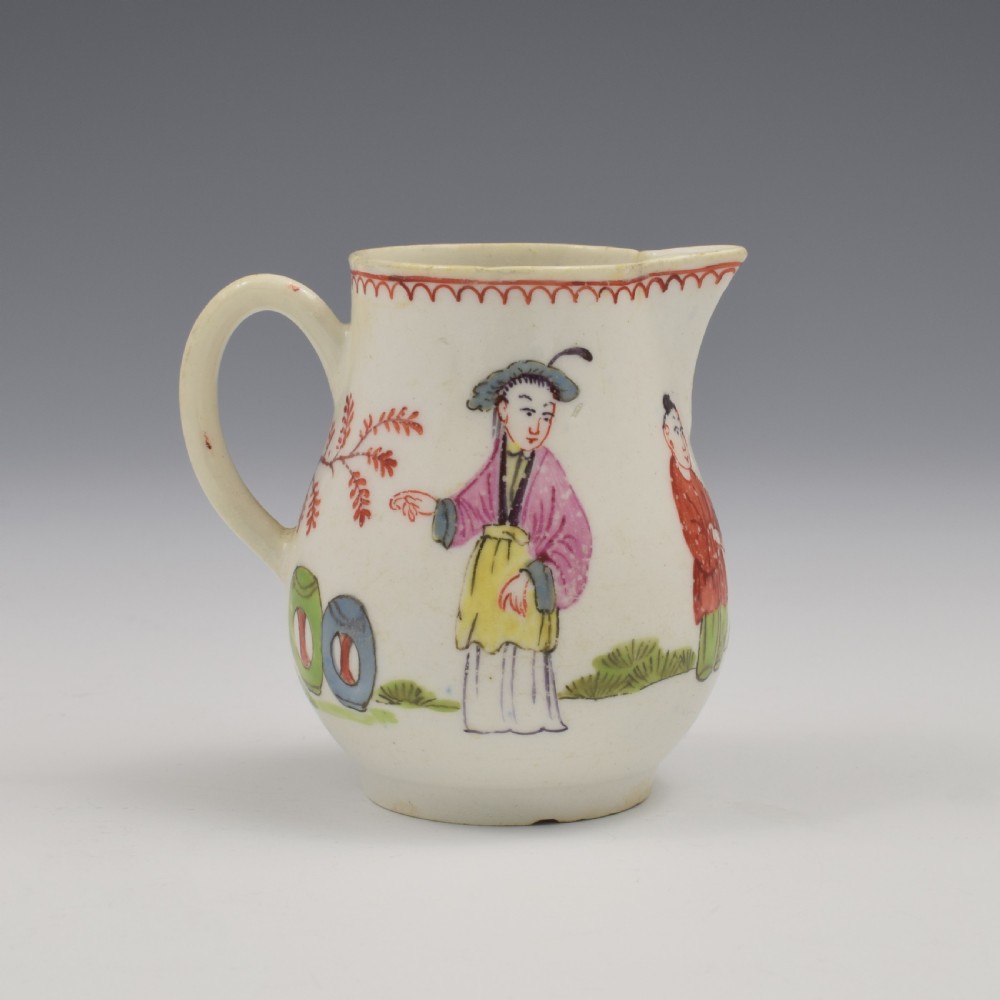 Rare Bow Porcelain Mandarin Pattern Sparrow Beak Cream Jug c.1760 View IV