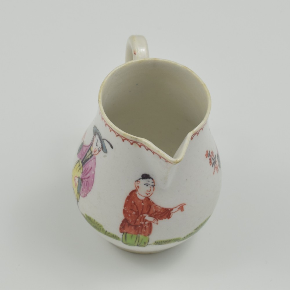 Rare Bow Porcelain Mandarin Pattern Sparrow Beak Cream Jug c.1760 View X