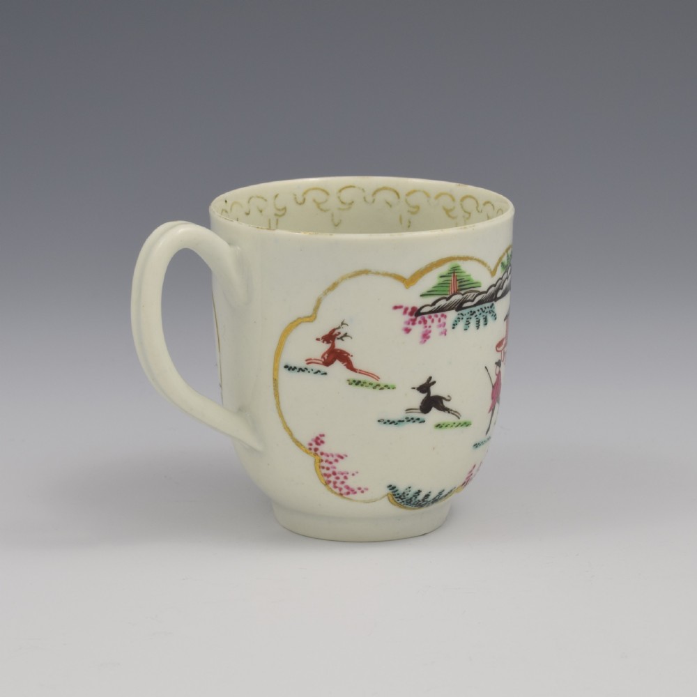 First Period Worcester Porcelain Staghunt Coffee Cup c.1760 Stag Hunt View II