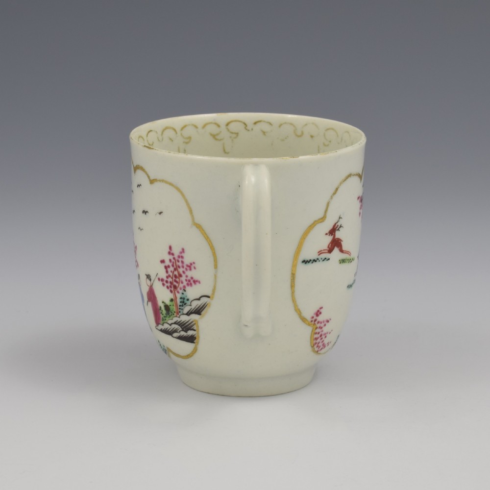 First Period Worcester Porcelain Staghunt Coffee Cup c.1760 Stag Hunt View III