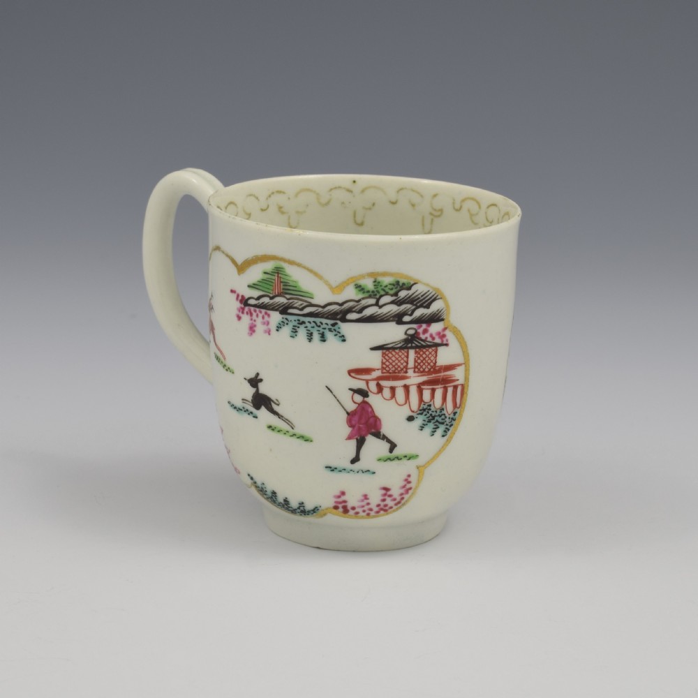 First Period Worcester Porcelain Staghunt Coffee Cup c.1760 Stag Hunt View VIII