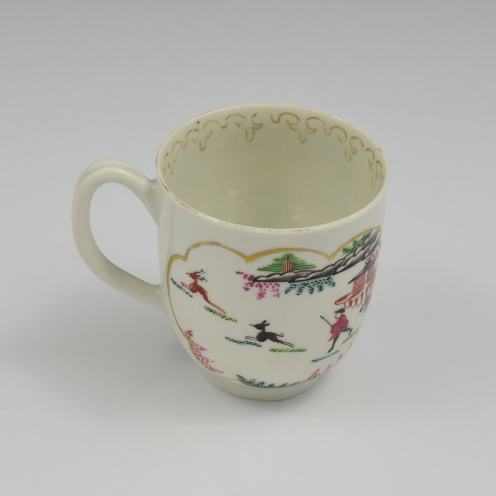 First Period Worcester Porcelain Staghunt Coffee Cup c.1760 Stag Hunt View X