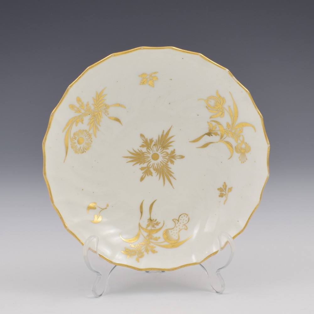 Fine Flight Worcester Porcelain Spiral Fluted Tea Bowl Gilt Flowers c.1785 View II