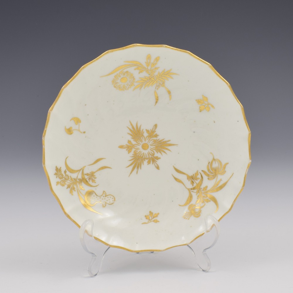 Fine Flight Worcester Porcelain Spiral Fluted Tea Bowl Gilt Flowers c.1785 View VIII