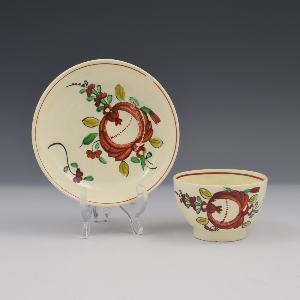 Lovely Creamware Pottery Tea Bowl & Saucer King's Rose Pattern c.1785