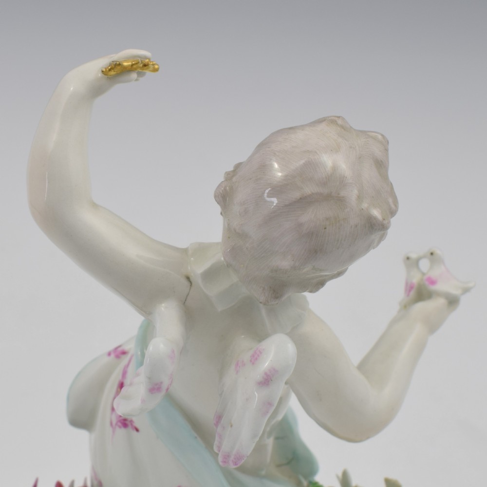 Rare Derby Porcelain Figure Cupid With Doves & Key c.1770 View X