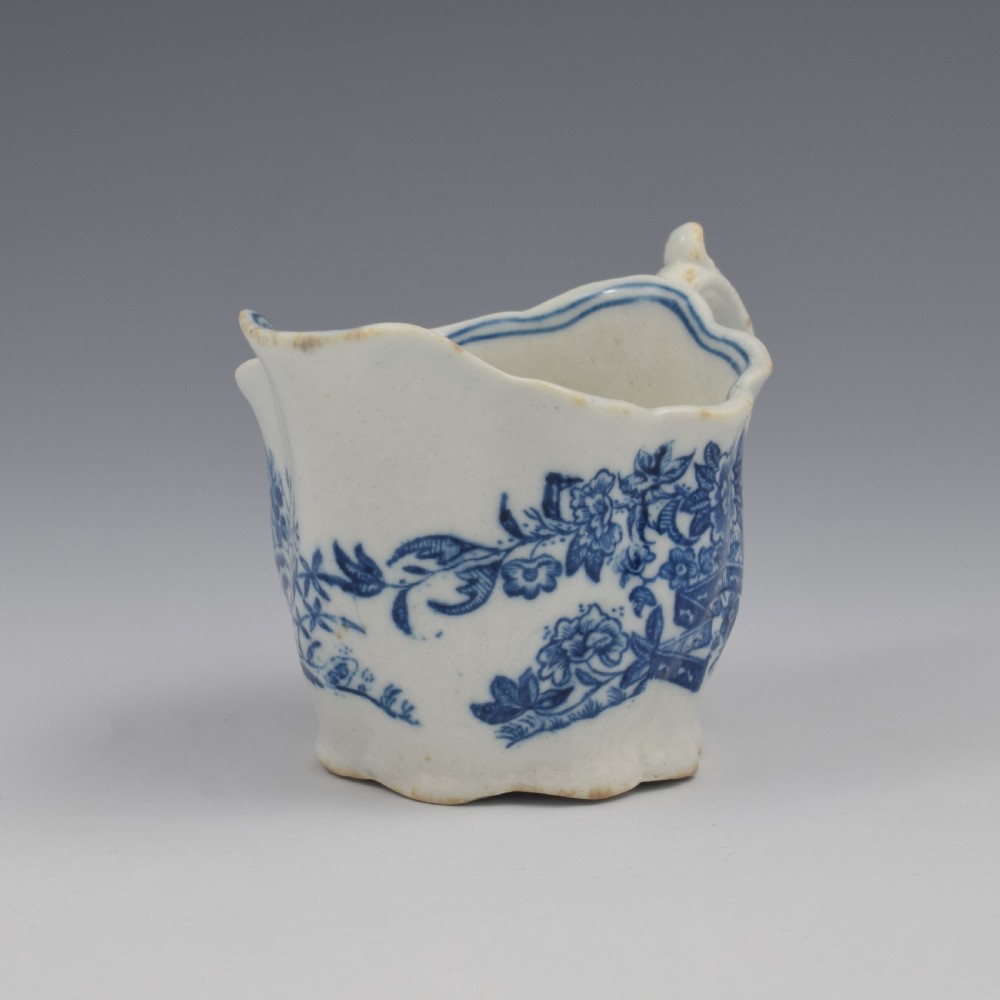 Caughley Porcelain Blue & White Fence Low Chelsea Ewer Cream Boat c.1780 View II