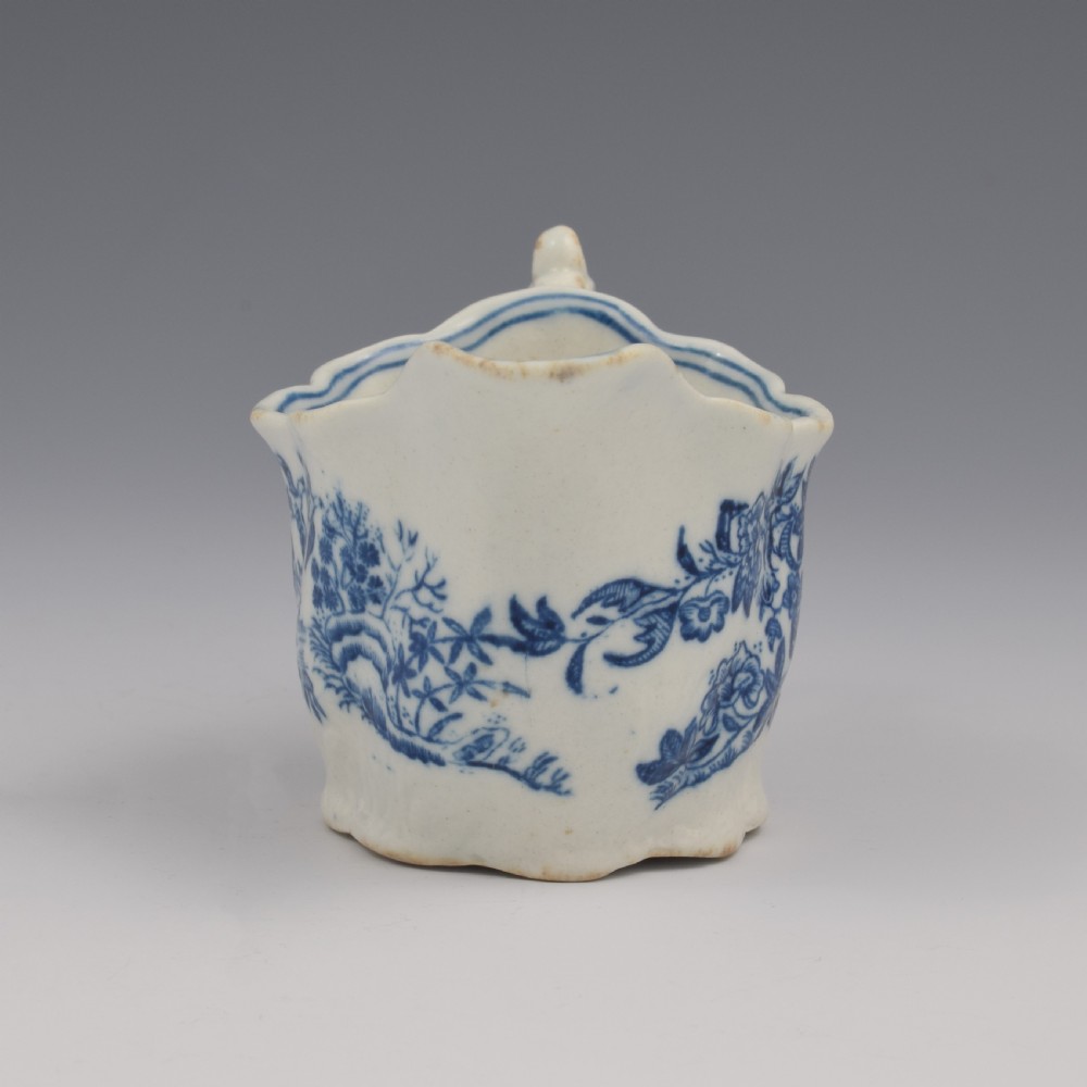 Caughley Porcelain Blue & White Fence Low Chelsea Ewer Cream Boat c.1780 View III
