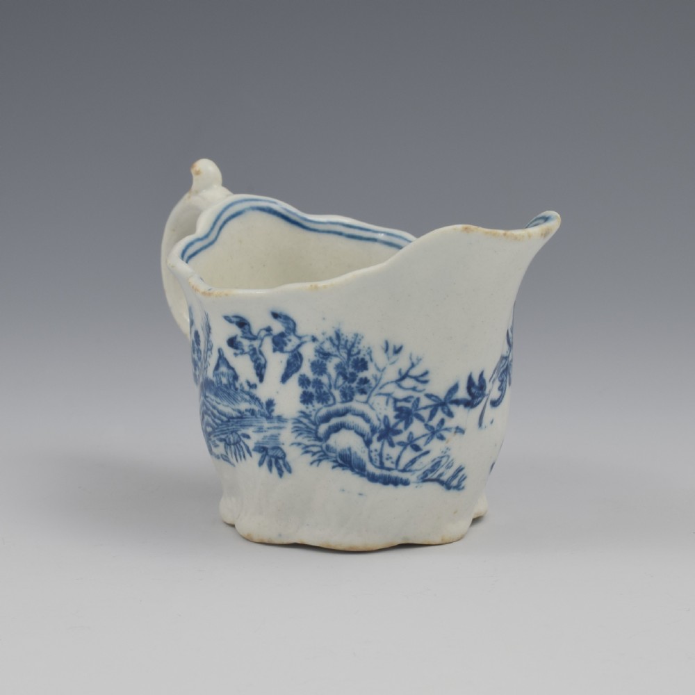 Caughley Porcelain Blue & White Fence Low Chelsea Ewer Cream Boat c.1780 View IV