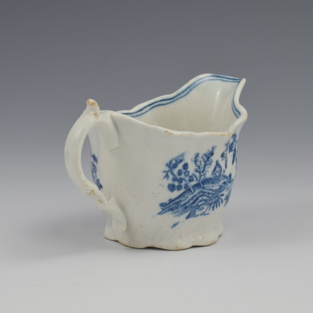 Caughley Porcelain Blue & White Fence Low Chelsea Ewer Cream Boat c.1780 View VI