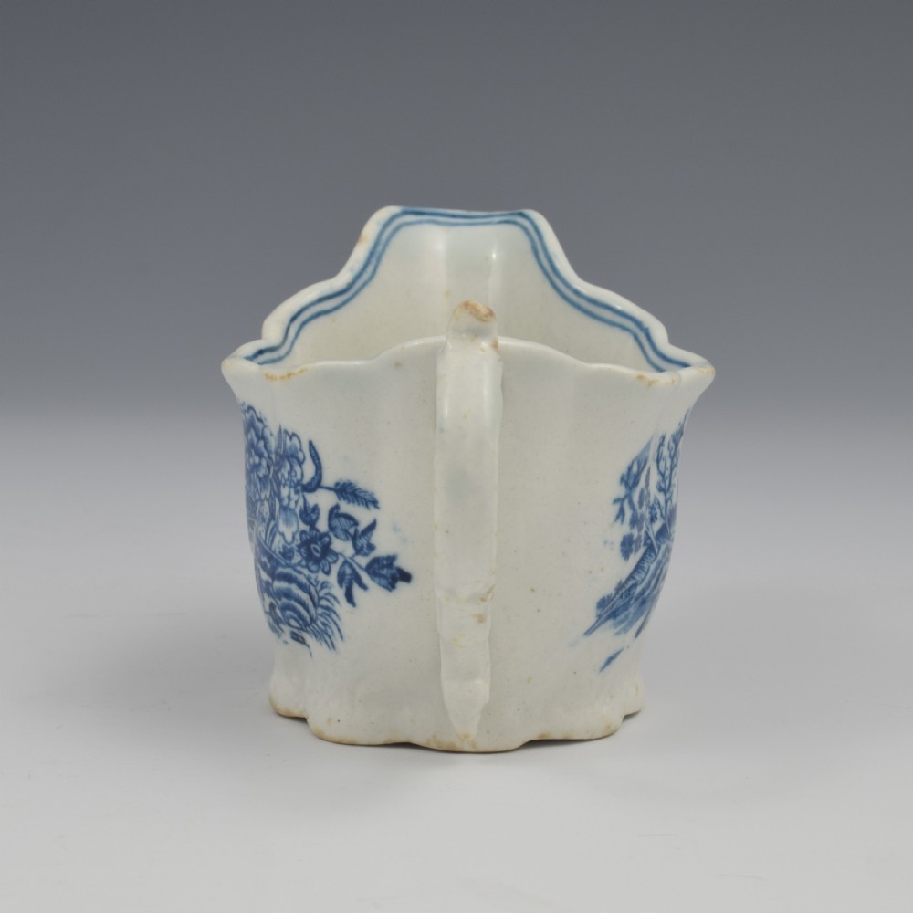 Caughley Porcelain Blue & White Fence Low Chelsea Ewer Cream Boat c.1780 View VII