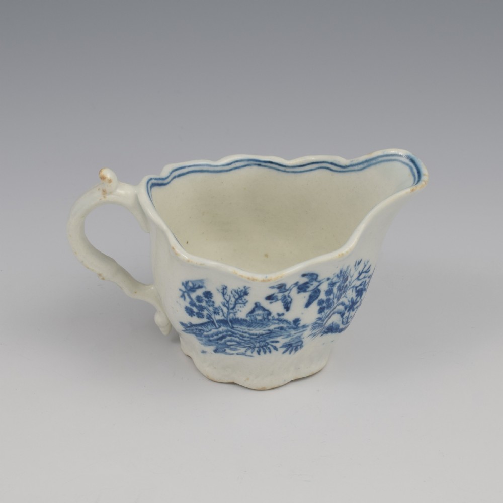 Caughley Porcelain Blue & White Fence Low Chelsea Ewer Cream Boat c.1780 View IX