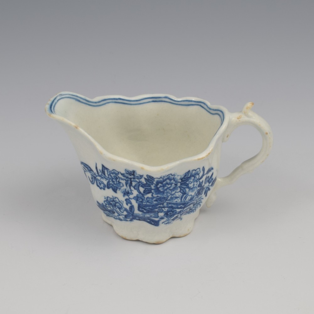 Caughley Porcelain Blue & White Fence Low Chelsea Ewer Cream Boat c.1780 View X