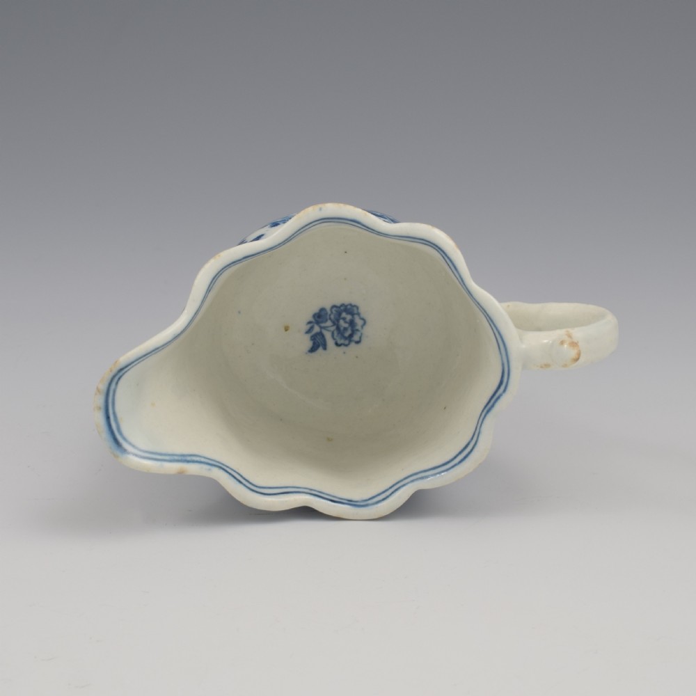 Caughley Porcelain Blue & White Fence Low Chelsea Ewer Cream Boat c.1780 View XI